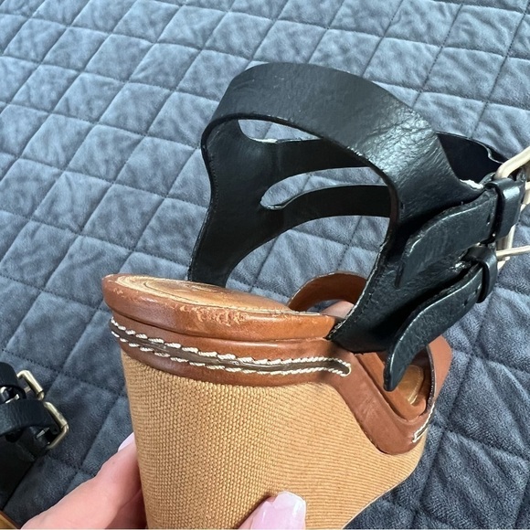 Chloe Shoes Women 10 40 Wedges Heels Sandals two tone platform Tan leather - Picture 13 of 16